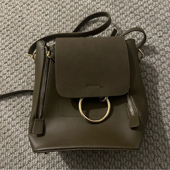 Olive Green Faux Leather Mini Backpack Cute Trendy Gold Chain Mini Bag NWT - Picture 2 of 5